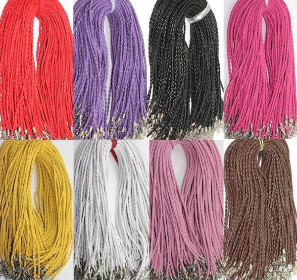 

100pcslot 3mm mix pu leather braided necklace whole fashion diy strings cords choker lobster clasps strands necklace material8910602, Black