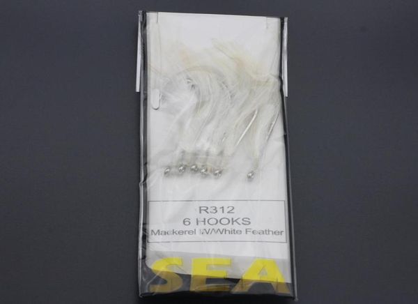 

rompin 6 hooks mackerel trace white feathers sea boat fishing lures string hook rig fishing lures tackle8078469