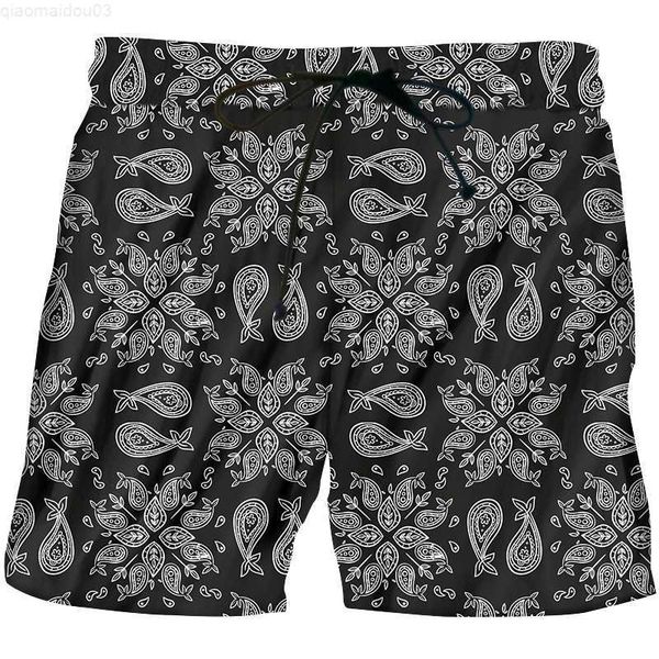 

men's shorts men's summer shorts 3d printed black paisley bandana patterns casual shorts man hip hop sport beach shorts oversized, White;black