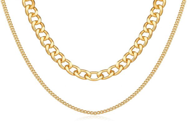 

basic punk alloy layered curb cuban chain necklace for men women vintage gold link chain choker solid metal jewelry gifts9393445, Silver
