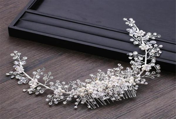 

vintage wedding bridal comb crystal rhinestone headpiece pearl crown tiara hair accessories jewelry headdress silver head chain or5588500, Slivery;golden