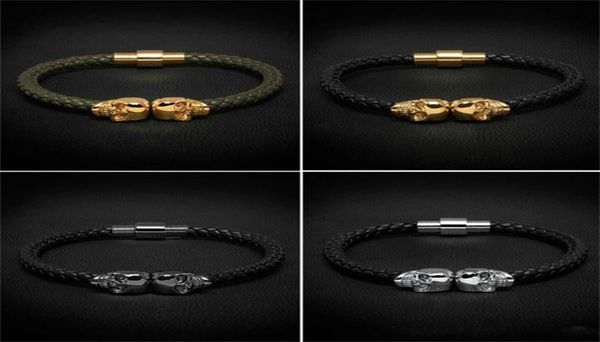 

women men mens black genuine leather braided bracelet men stainless steel for women gold skull bangle for6789771