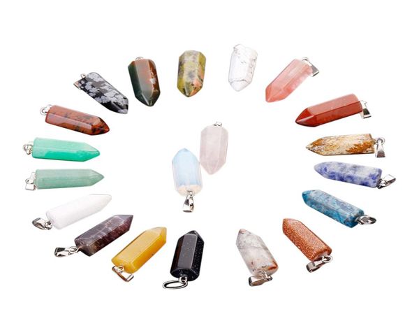 

natural gemstone hexagon prism bullet pendant charms healing quartz agate fashion jewelry necklace pendants whole9550556, Silver