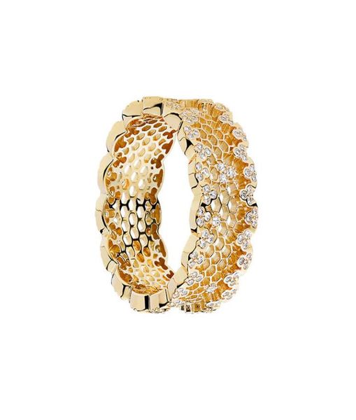 

18k yellow gold women wedding cz diamond ring original box for 925 sterling silver honeycomb rings set6596318, Slivery;golden