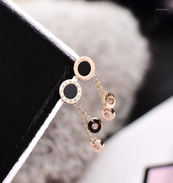 

yun ruo 2020 fashion black roman tassel stud earring woman rose gold color titanium steel jewelry girl birthday gift never fade12873176, Golden;silver