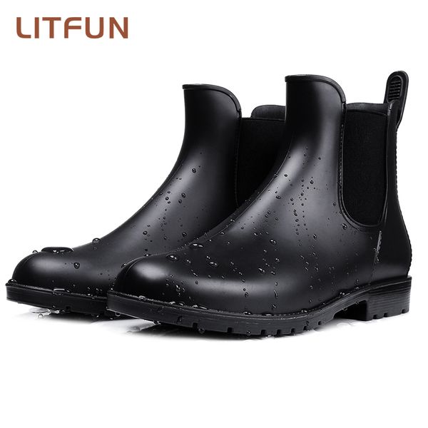 

dress shoes litfun women chelsea rain boots shiny ankle waterproof upper toe elastic band low sole fashion nonslip comfortable 230718, Black