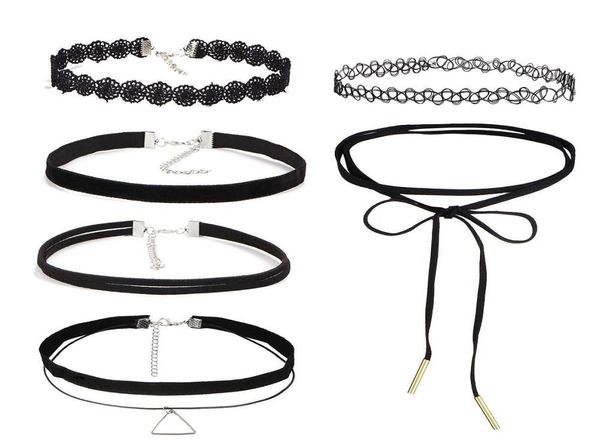 

10pcsset zircon gothic punk style velvet tattoo lace choker long black choker collar necklace pendant jewelry women party gift7021959, Silver