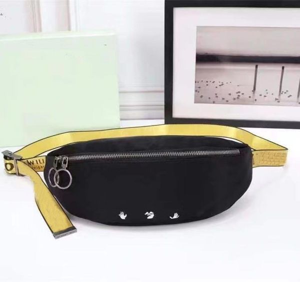 

50off outdoor belt bags contrasting strap black white yellow stripe zip pocket waist fanny pack sports casual messenger brand bag7612614