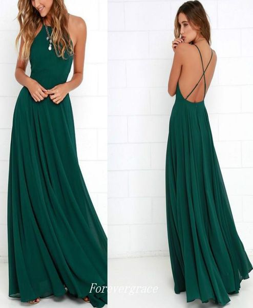 

dark green colour spaghetti strap prom dress backless chiffon women wear party gown custom made plus size3962256, Black