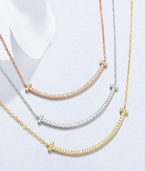 

fashion diamond necklace lady titanium steel smile lettering pendant 18k plated gold necklaces with double lettesr pendant 3 color8074455, Silver