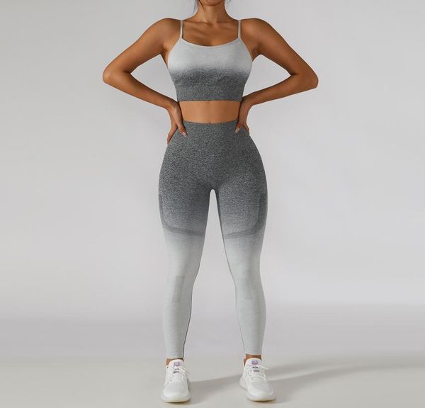 

seamless yoga suit outdoor running breathable sports sets fitness suit female gradient color sports suits1919230