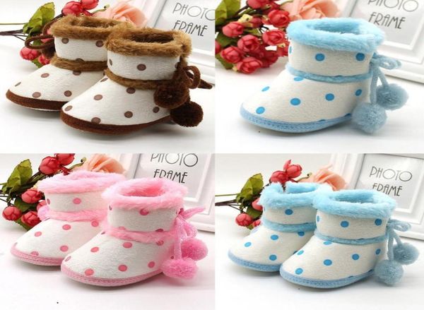 

first walkers baby girls boys soft booties snow boots infant toddler born warming shoes with velvet white bottom polka dot4504494
