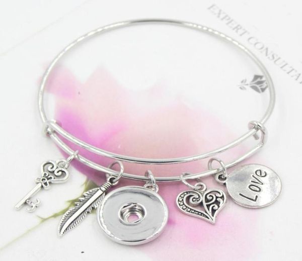 

new fashion charm bracelets diy interchangeable feather love expandable bangle bracele 18mm snap bracelets jewelry whole5679430, Golden;silver
