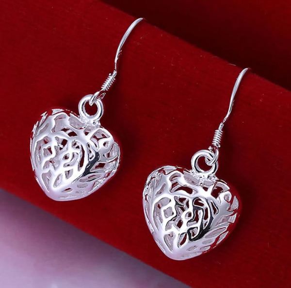 

fine 925 sterling silver earring for women xmas fashion 925 silver heart hook round hoop dangle stud earring link italy xmas gift 8756671