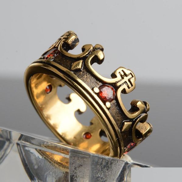 

band rings knight templar crown titanium steel men signet ring gold sier vintage jewelry punk rock male biker hip hop drop deliver8452879, Silver