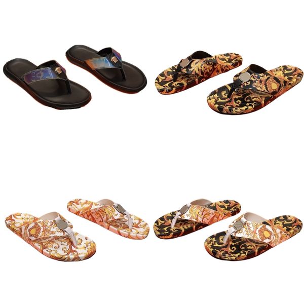 

men's fashion slippers printing sole flip flops classic vintage designer shoes metal letter beach shoes summer non slip sandals outdoor, Black