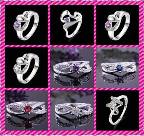

s fashion 925 sterling silver mosaic crystal rings vintage rings size us8 mix 9 styles 10pcslot6965871, Golden;silver