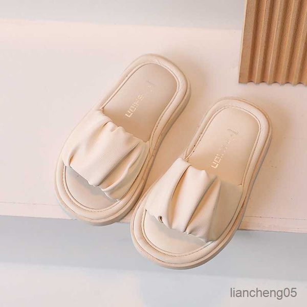 

slipper children' slippers 2023 summer girls sandals home outdoor one word kids slides baby footwear princess soft soled beach slipper, Black;grey