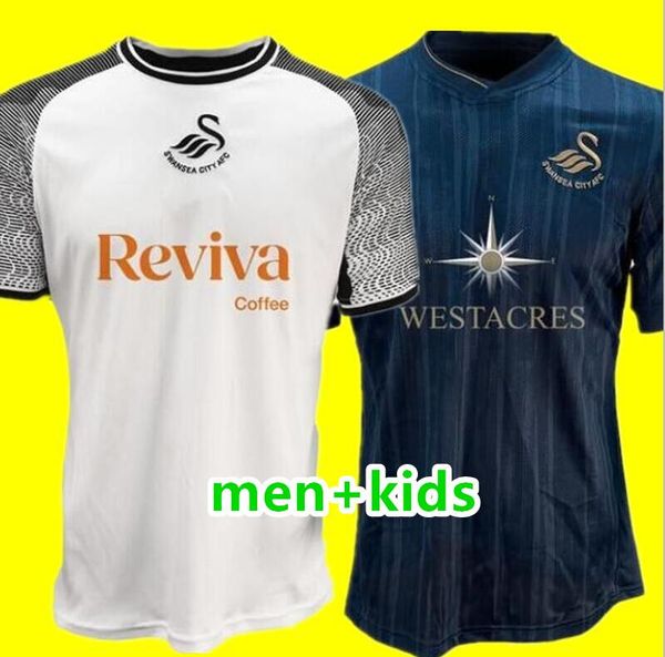 

23/24 swansea soccer jerseys city 2023 2024 camisetas de futbol home away piroe cullen ntcham cooper grimes men sets kids kit football shirt, Black;yellow