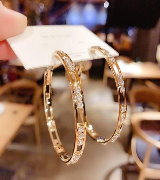 

luxury female big white round charm earrings fashion gold color wedding earrings double zircon stone hoop earring for women78355248108995, Golden