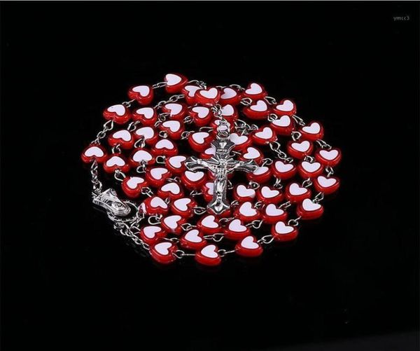 

heart shaped crystal catholic rosary necklace girl cross long chain maria center1pendant necklaces pendant5153897, Silver