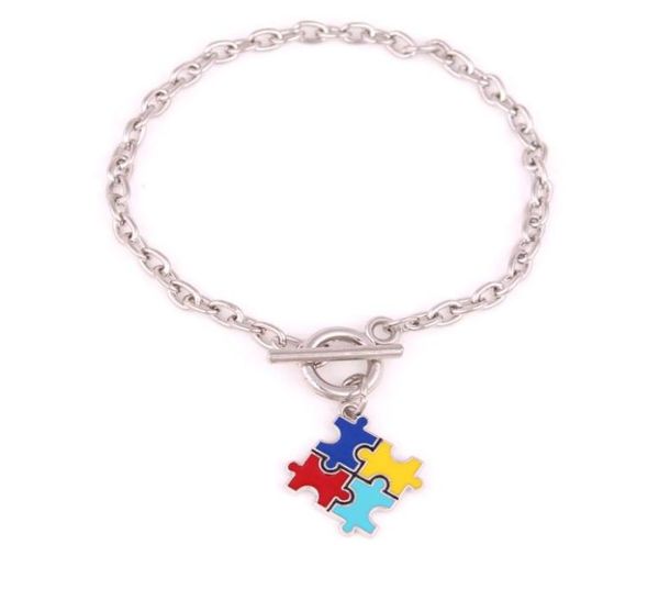 

aprivot fu wheat link chain hope multi enamel autism awareness puzzle jigsaw piece charm lobster claw bracelet1767096, Golden;silver