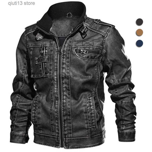 

men's jackets brand leather jacket men vintage biker pu coat causal motorcycle jackets plus size 8xl 3d stand collar autumn winter thic, Black;brown