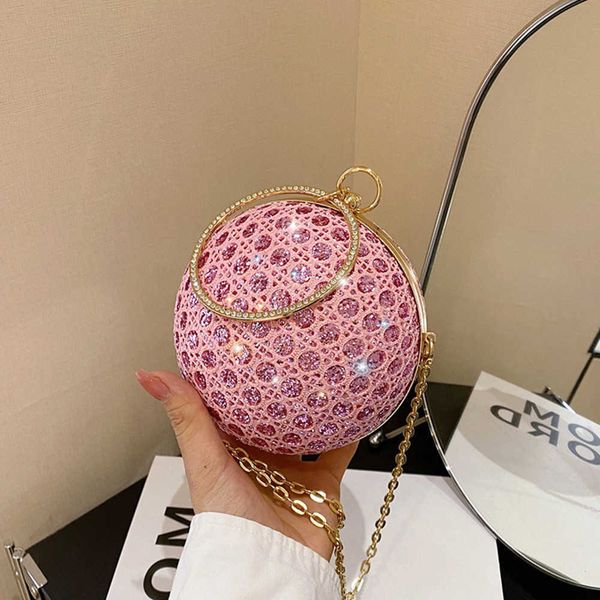 

this year's popular bag, new 2023 fashion diamond inlaid dinner bag, women's chain crossbody ball small round bag 230718