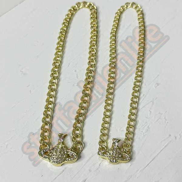 

vivi saturn full diamond saturn magnetic necklace europe and the united states thick chain cuban chain personality punk collarbone chain nec, Silver