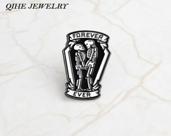

qihe jewelry punk pins black coffin with skeleton couple inside forever and ever gothic pin gift for boyfriend girlfriend3702701, Gray