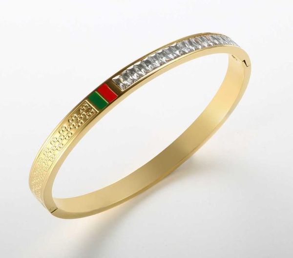 

new fashion enamel with square rhinestone bracelets women men famous brand stainless steel cuff bangles luxury jewelry q07179793103, Black