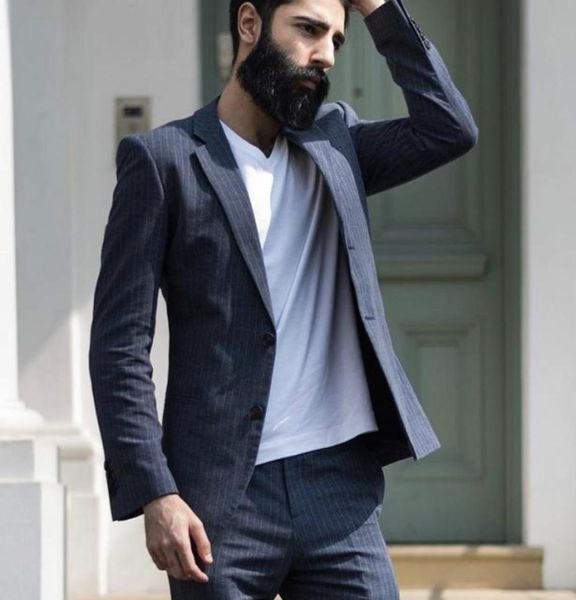 

trends casual men suits slim fit street style fashion wedding tuxedos stripe notched lapel pants jacket groom evening party prom t6787206, Black;gray
