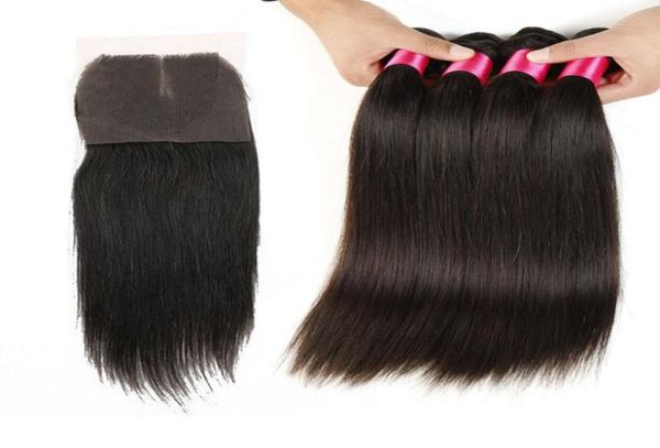 

malaysian hair straight with closure 3pcs hair bundles with closures or middle part 7a unprocessed brazilian straight hair wi5048710, Black