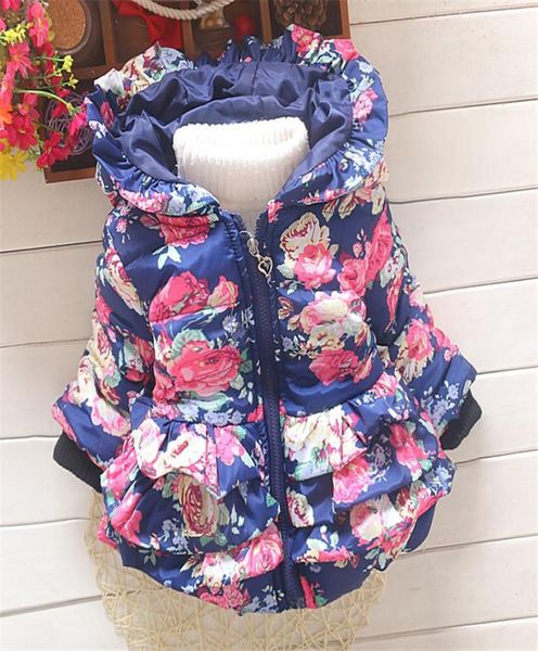 

floral winter baby girl jacket coat children hooded outwear baby cotton warm jacket children plus thick velvet parkas2251745, Blue;gray