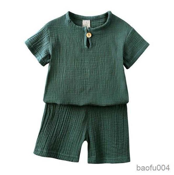 

clothing sets children's clothing boys and girls baby short sleeved summer set children's cotton and linen buttons short sleeved t, White