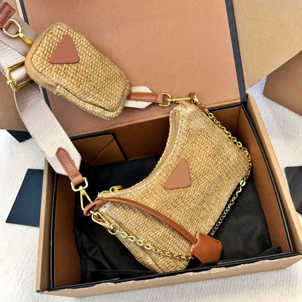 

triangle 3 in1 beach bag women designer hobo bag pd summer shoulder bags luxury crossbody bags woven straw tote bag purses handbag 230615