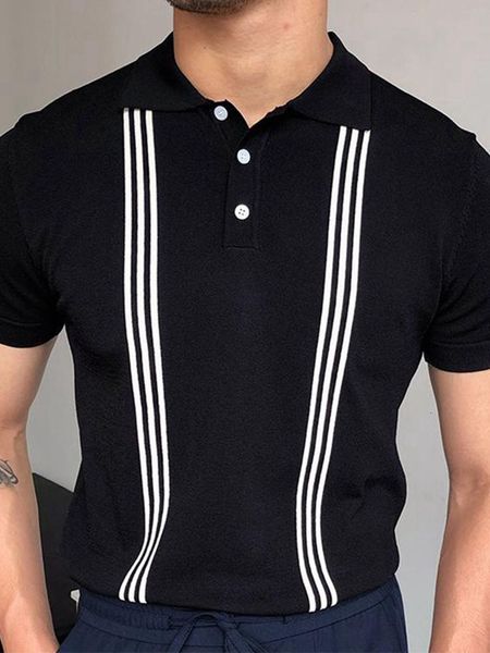

men's polos black striped casual slim fit polo shirt 230717, White;black