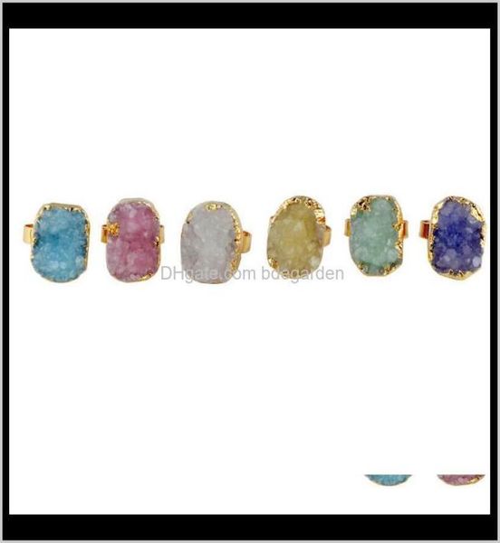 

solitaire ring jewelry drop delivery 2021 gemstone druzy quartz crystal women natural green rose stone female vintage wedding ring3863024, Golden;silver