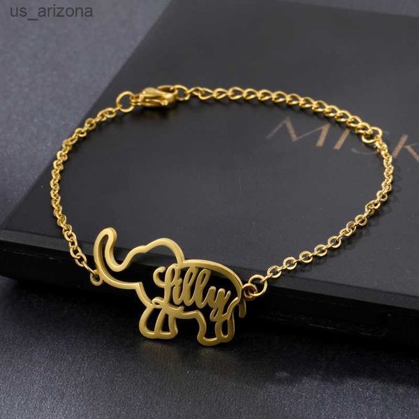 

personalized name bracelet women girls stainless steel chain letter customized elephant charm bracelets unique jewelry gift l230620, Golden;silver