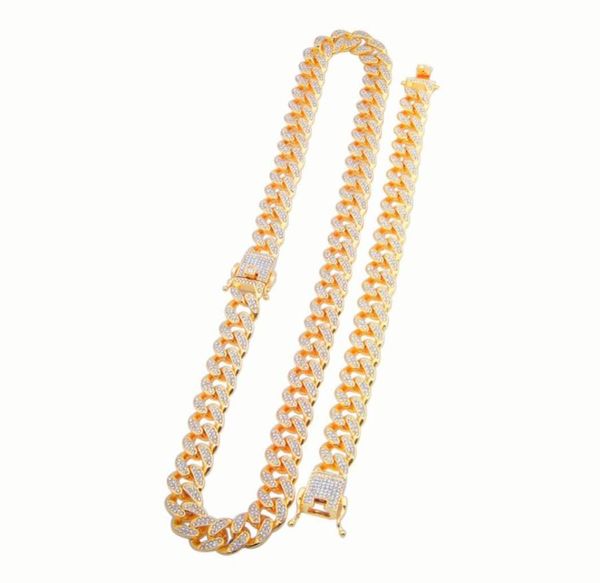 

13mm iced out cuban necklace chain hip hop jewelry choker gold silver color rhinestone cz clasp for mens rapper necklaces bracelet4259361, Black