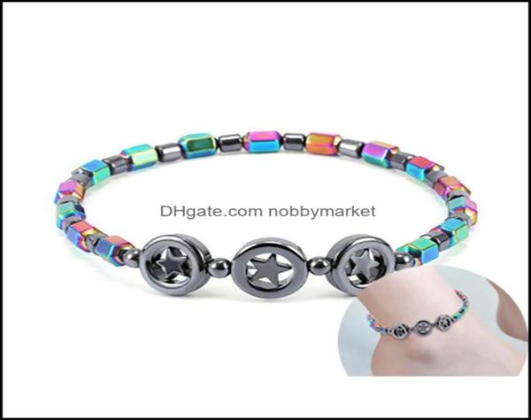 

anklets jewelry magnetic oval hematite stone bead bracelet rainbow color women summer beach health energy healing model foot drop 8521410, Red;blue
