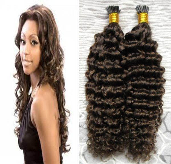 

100spcs real remy i tip human hair extensions keratin bond deep curly european fusion hair4601934, Black
