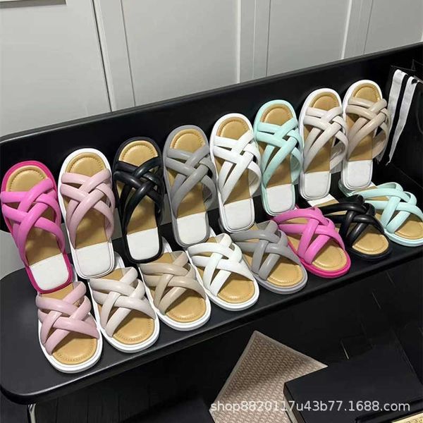 

channel slippers designers shoes sandals 2023 summer new line cross strap colored open toe bread flat outerwear casual slippers for women, Black
