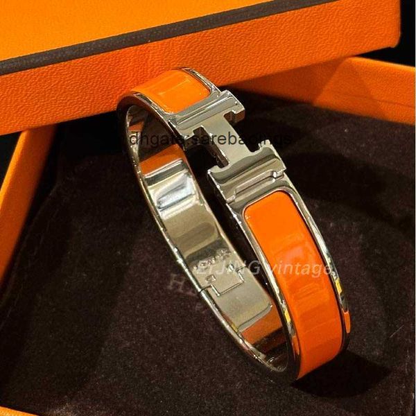 

aher mas designer luxury brand enamel bracelet classic h-button enamel orange silver narrow version women's bracelet accessories, Black