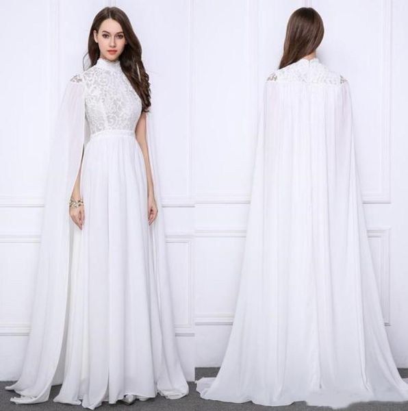 

elegant white evening formal dresses long with wrap a line lace chiffon high neck cape sleeve saudi arabic caftan celebrity prom p6475943, Black;red