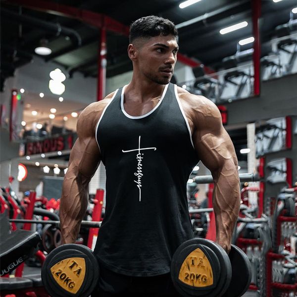 

men' tank mens clothing bodybuilding gym vest muscle sleeveless shirt men workout tank musculation brand fitness singlets 230717, White;black