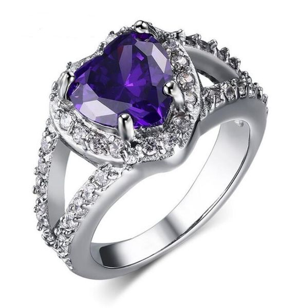 

wedding ring stunning stainless steel ring with heart shape purple cz for women in usa and europe size 5113889612, Silver