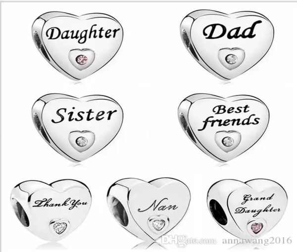 

designer jewelry 925 silver bracelet charm bead fit p love 20pcs daughter sister dad thank you slide bracelets beads eu6204831, Black