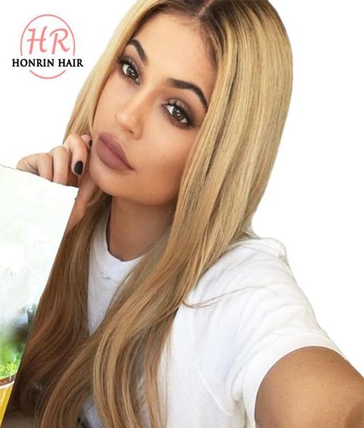 

lace front wig ombre t1b27 silky straight pre plucked hairline brazilian virgin human hair wig5354015, Black