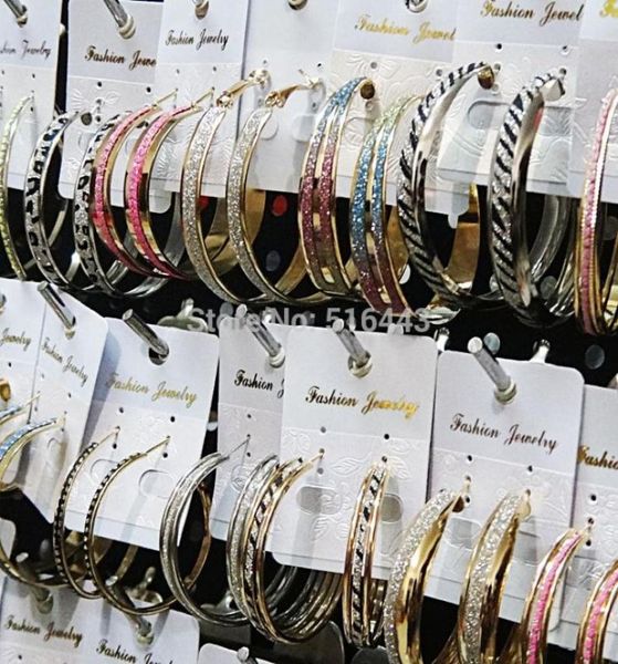 

mix style 12pairs fashion selling frosted silver gold hoop earrings for women whole jewelry lots a10496936345, Golden;silver